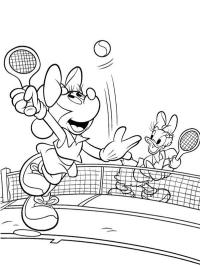 Minnie Mouse en Katrien tennissen