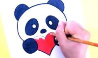 Panda met een liefdeshart tekenen