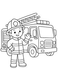 Brandweerman en brandweerwagen
