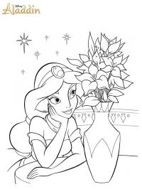 Jasmijn kijkt naar een vaas met bloemen