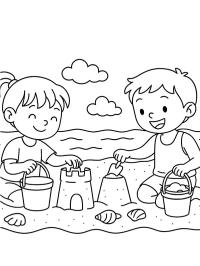 Kinderen spelen op het strand