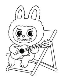 Labubu speelt gitaar