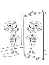 Mr Bean kijkt in de spiegel