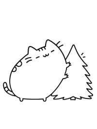 Pusheen bij de kerstboom