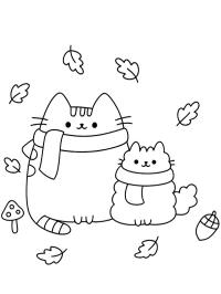 Pusheen en Stormy de kat in de herfst