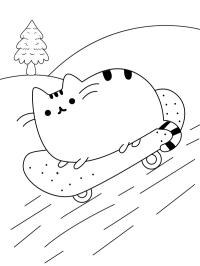 Pusheen op een skateboard