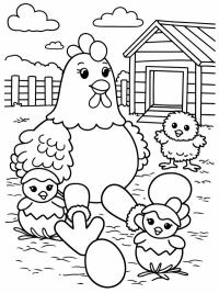 Schattige kip met kuikens