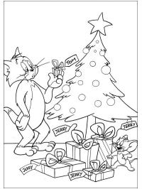 Tom en Jerry bij de kerstboom