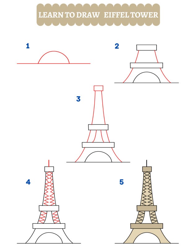 Hoe teken je een eiffeltoren?