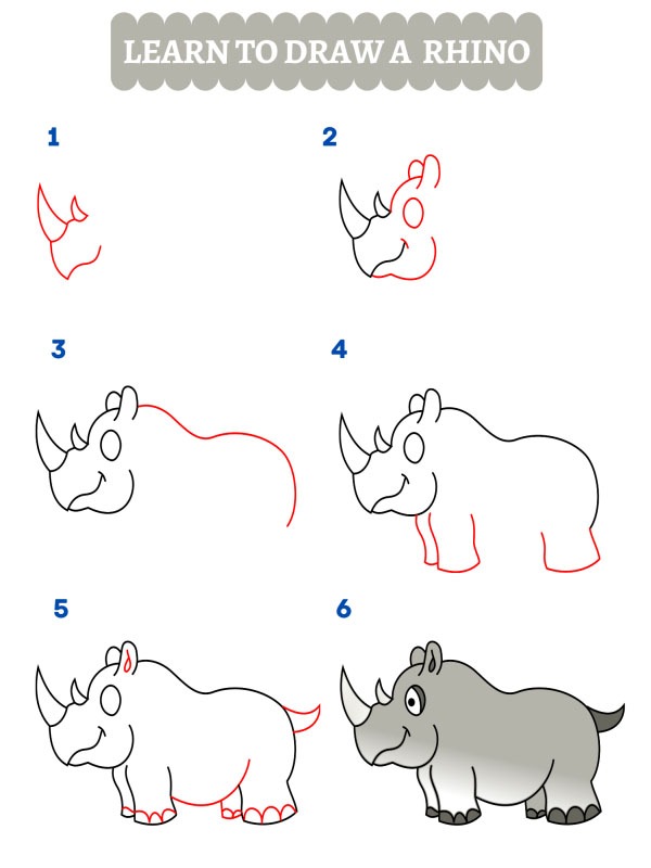 Hoe teken je een neushoorn?