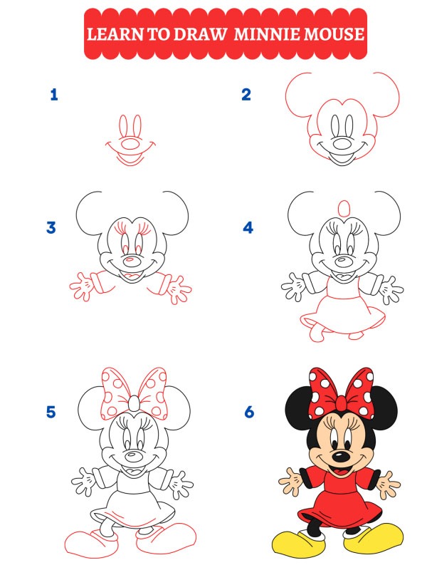 Hoe teken je Minnie Mouse?