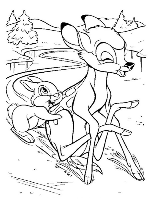 Stampertje en bambi op het ijs Kleurplaat