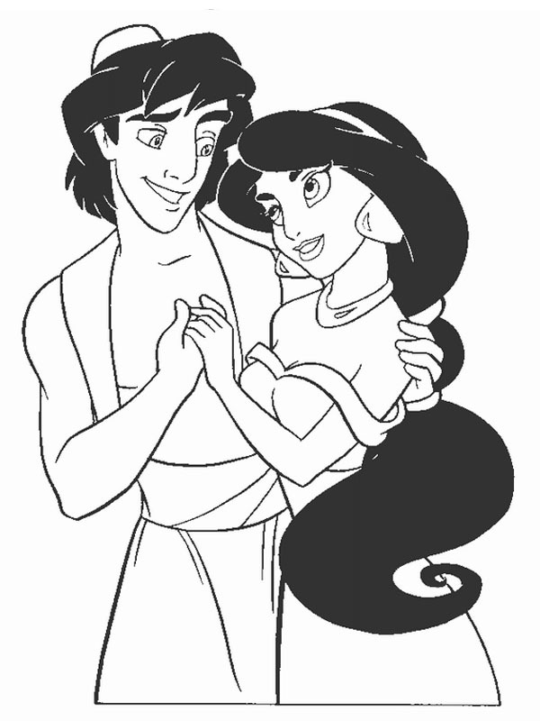 Aladdin en Jasmijn Kleurplaat