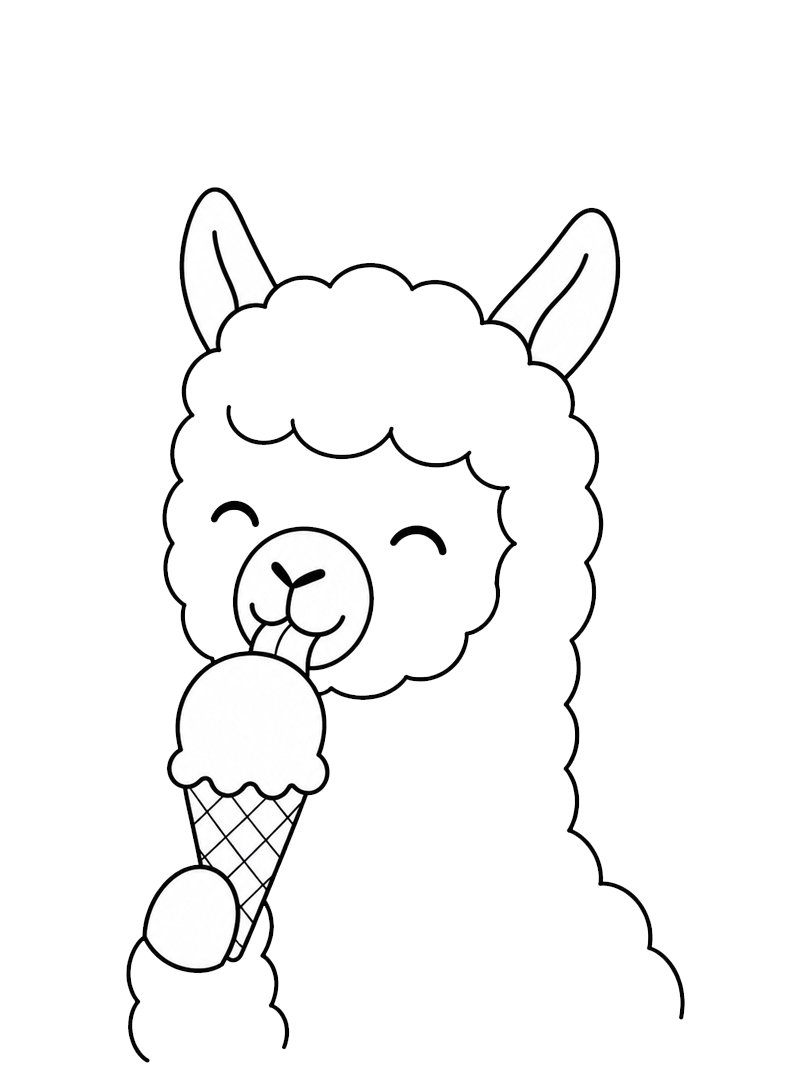 Alpaca eet ijsje kleurplaat Alpaca eet ijsje kleurplaat