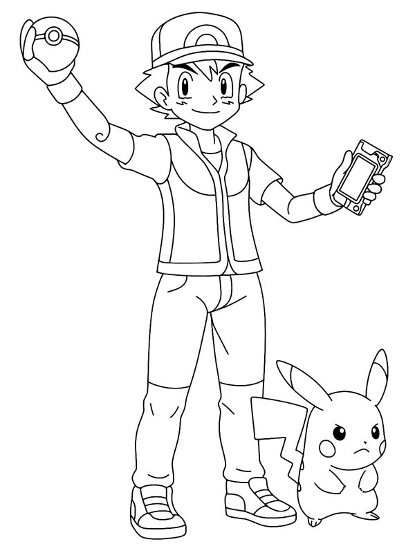 Ash Ketchum en Pikachu kleurplaat Ash Ketchum en Pikachu kleurplaat