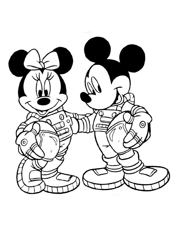 Astronauten Mickey en Minnie Mouse Kleurplaat