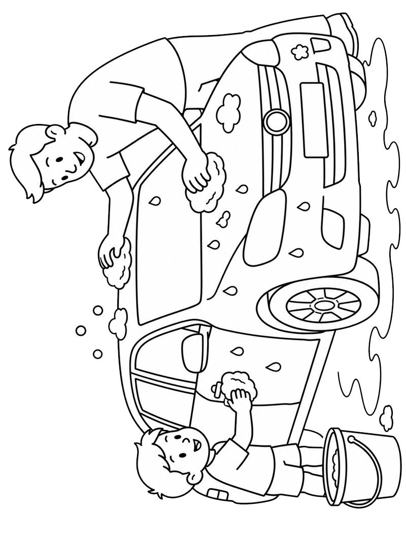 Auto wassen met papa kleurplaat Auto wassen met papa kleurplaat