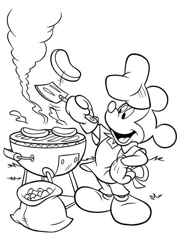 Barbecueën met Mickey Mouse Kleurplaat