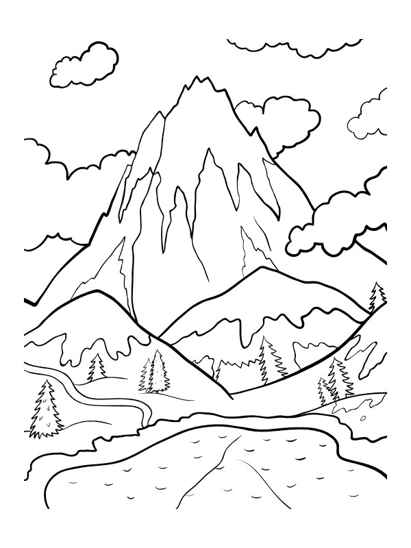 Berg landschap Kleurplaat