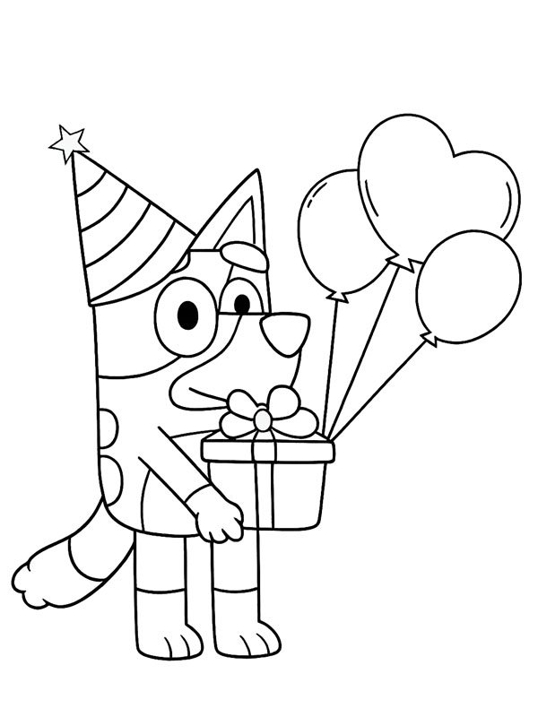 Bluey met een kado kleurplaat
