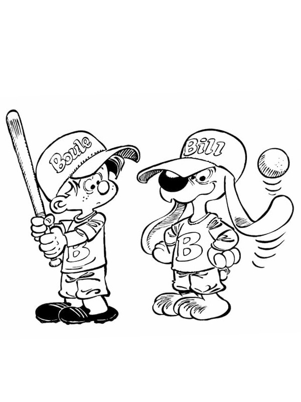 Bollie en Billie spelen honkbal Kleurplaat