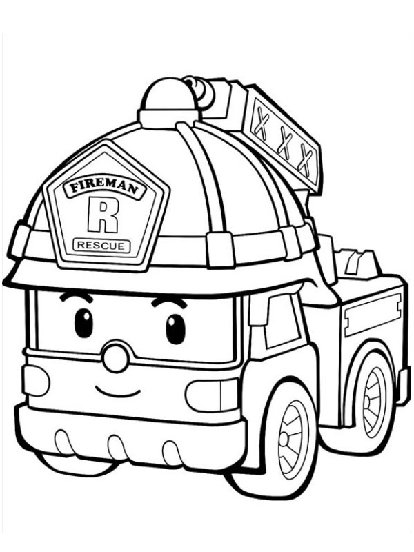 Brandweerwagen Roy (Robocar Poli) Kleurplaat