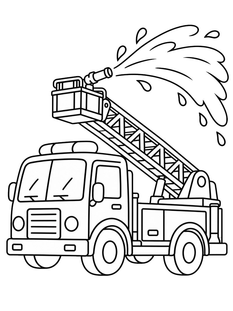 Brandweerwagen spuit water kleurplaat Brandweerwagen spuit water kleurplaat