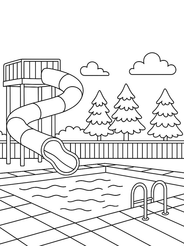 Buitenzwembad met glijbaan kleurplaat Buitenzwembad met glijbaan kleurplaat