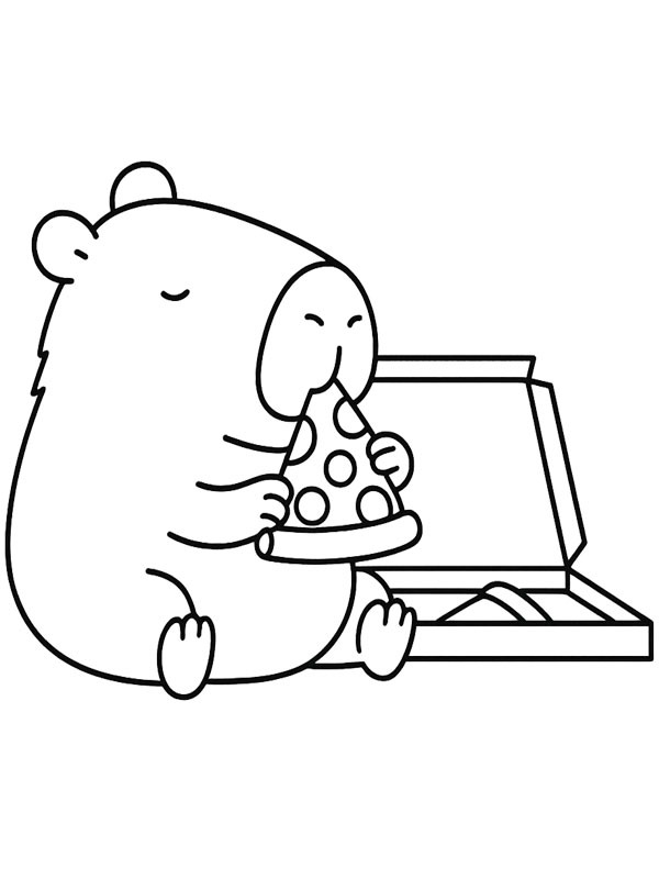 Capibara eet pizza kleurplaat Capibara eet pizza kleurplaat