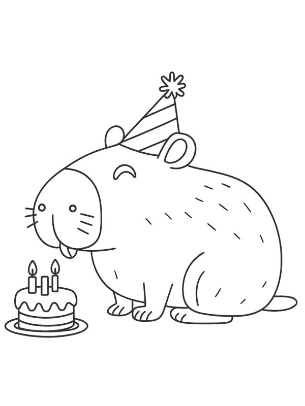 Capibara is jarig kleurplaat Capibara is jarig kleurplaat