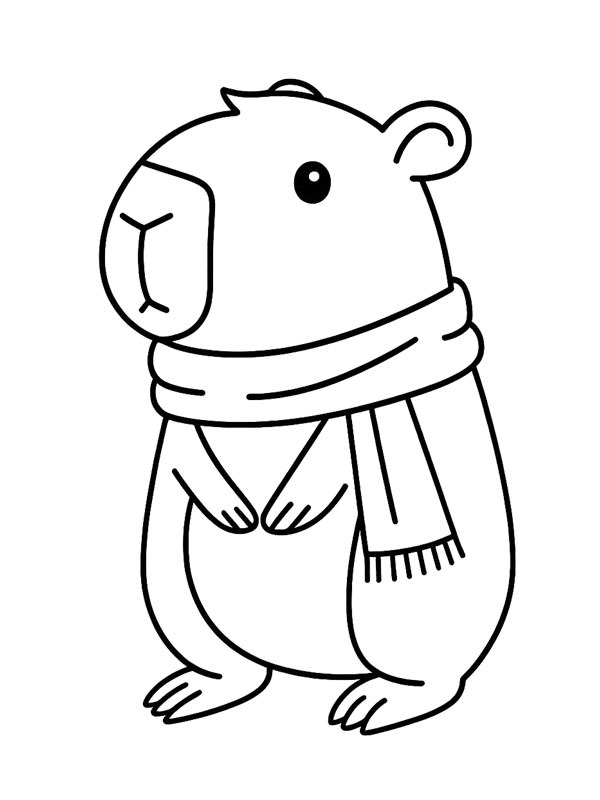 Capibara met wintersjaal kleurplaat Capibara met wintersjaal kleurplaat