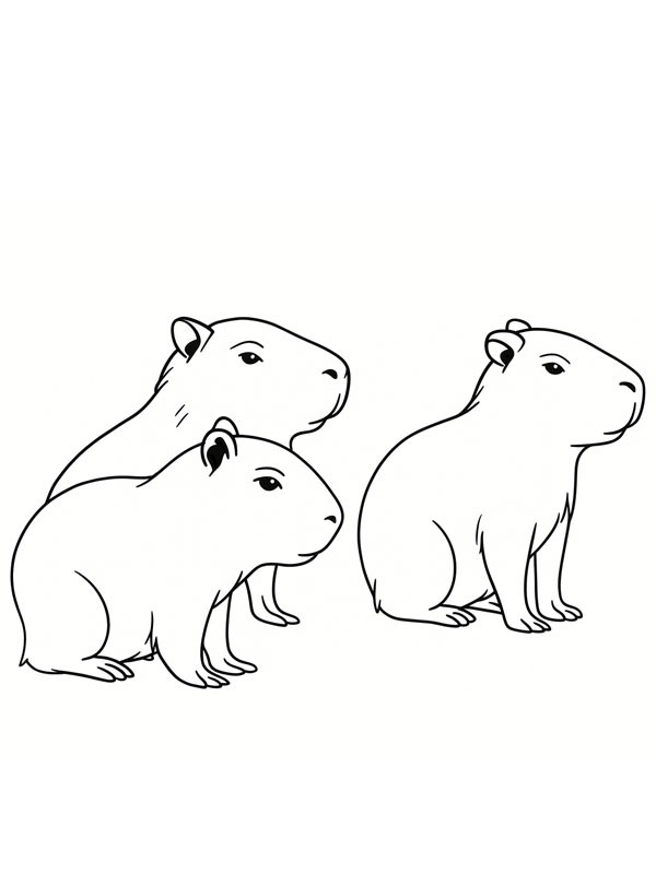Capybara babies kleurplaat Capybara babies kleurplaat