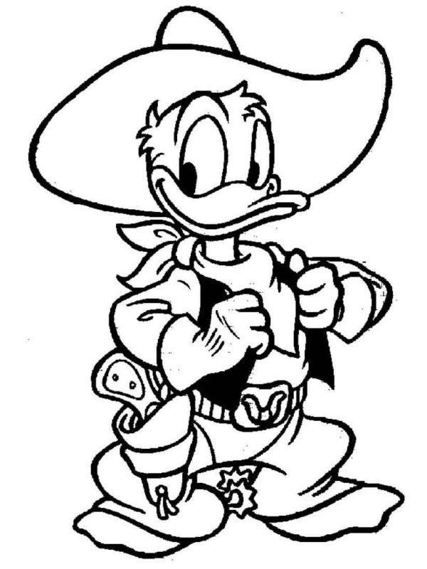 cowboy donald duck Kleurplaat