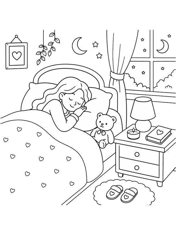 Cozy slapen kleurplaat