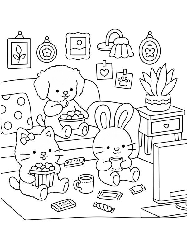 Cozy televisie kijken kleurplaat Cozy televisie kijken kleurplaat