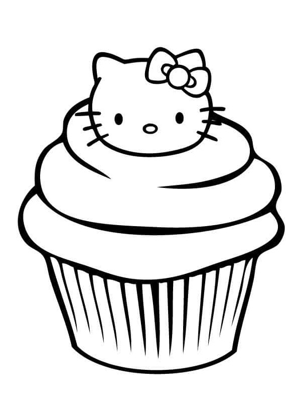 Cupcake Hello Kitty Kleurplaat