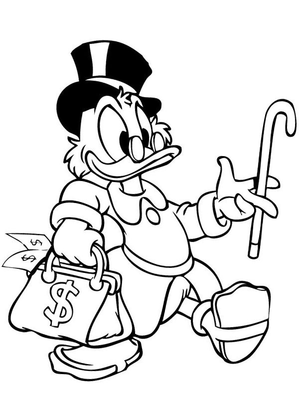 Dagobert Duck met tas vol geld Kleurplaat