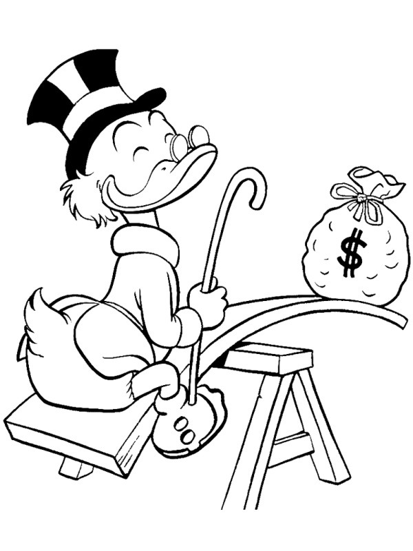 dagobert duck met zijn geld Kleurplaat