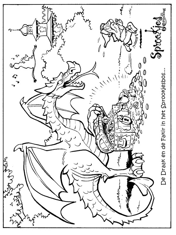 De draak en de fakir in het sprookjesbos Kleurplaat