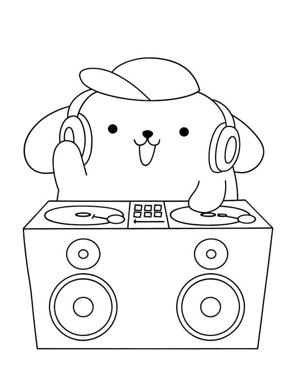 DJ Pompompurin kleurplaat DJ Pompompurin kleurplaat