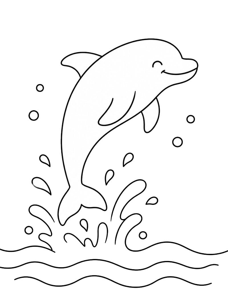Dolfijn springt uit het water kleurplaat