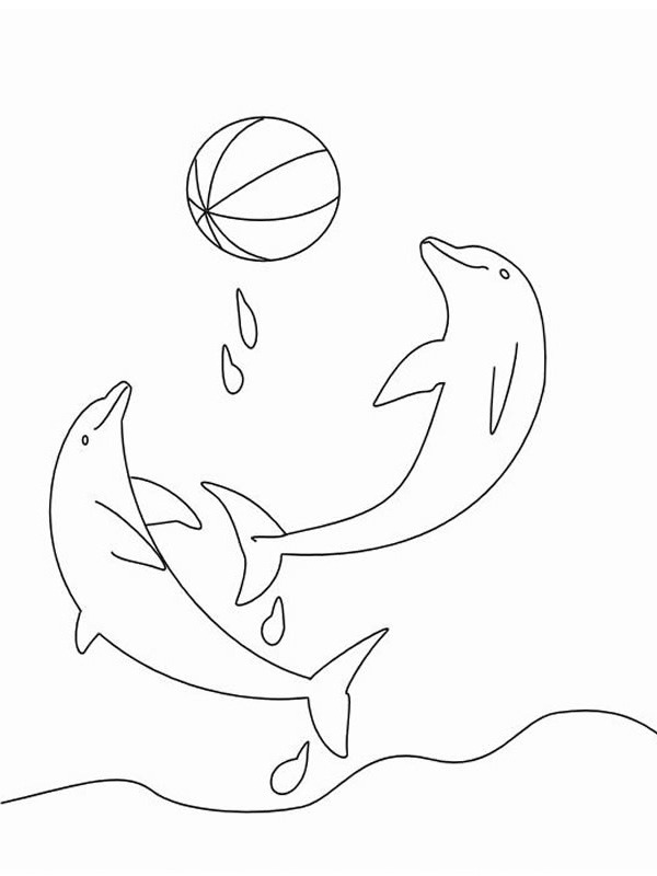Dolfijnen spelen met bal Kleurplaat