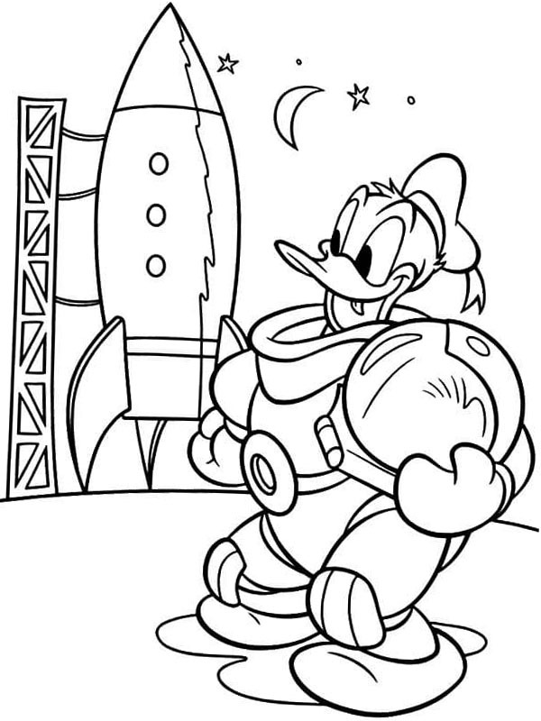 Donald Duck gaat de ruimte in Kleurplaat