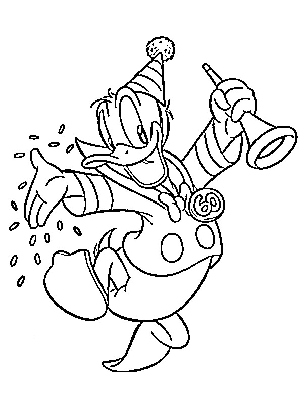 Donald Duck is jarig Kleurplaat