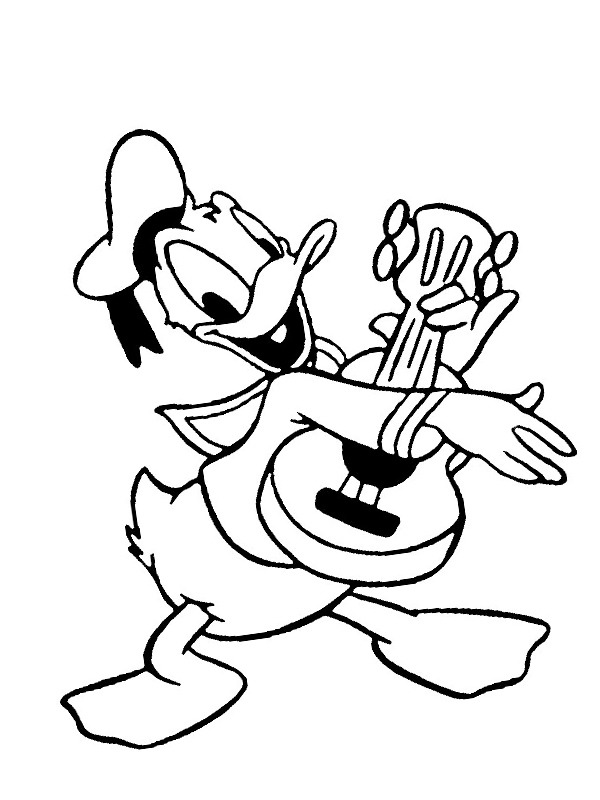 Donald Duck speelt gitaar Kleurplaat