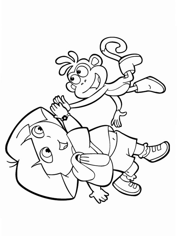 Dora en aapje Boots spelen Kleurplaat