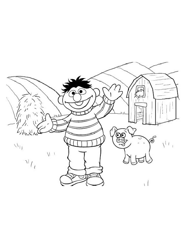 Ernie op de boerderij Kleurplaat