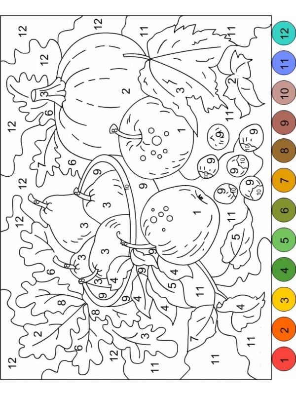 Fruit kleur op nummer Kleurplaat