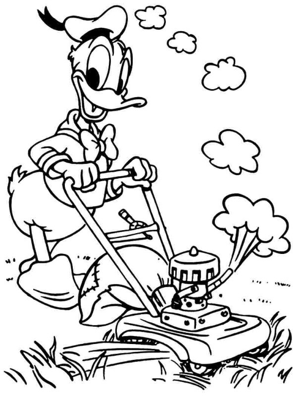 Donald duck maait gras Kleurplaat