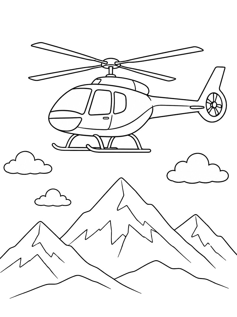 Helikopter boven de bergen kleurplaat Helikopter boven de bergen kleurplaat